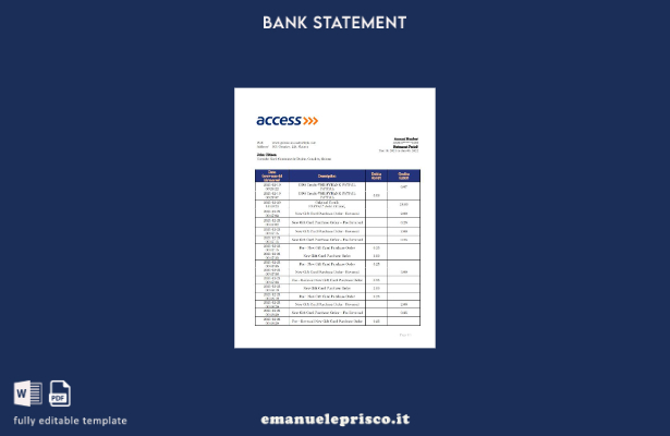 modello word di estratto conto bancario Guinea Access in stile verificato